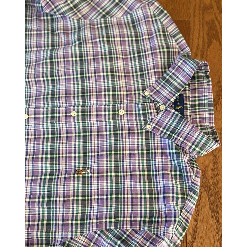 RALPH LAUREN SLIM FIT XL Men's Stretch Oxford Button Down Shirt Purple Plaid